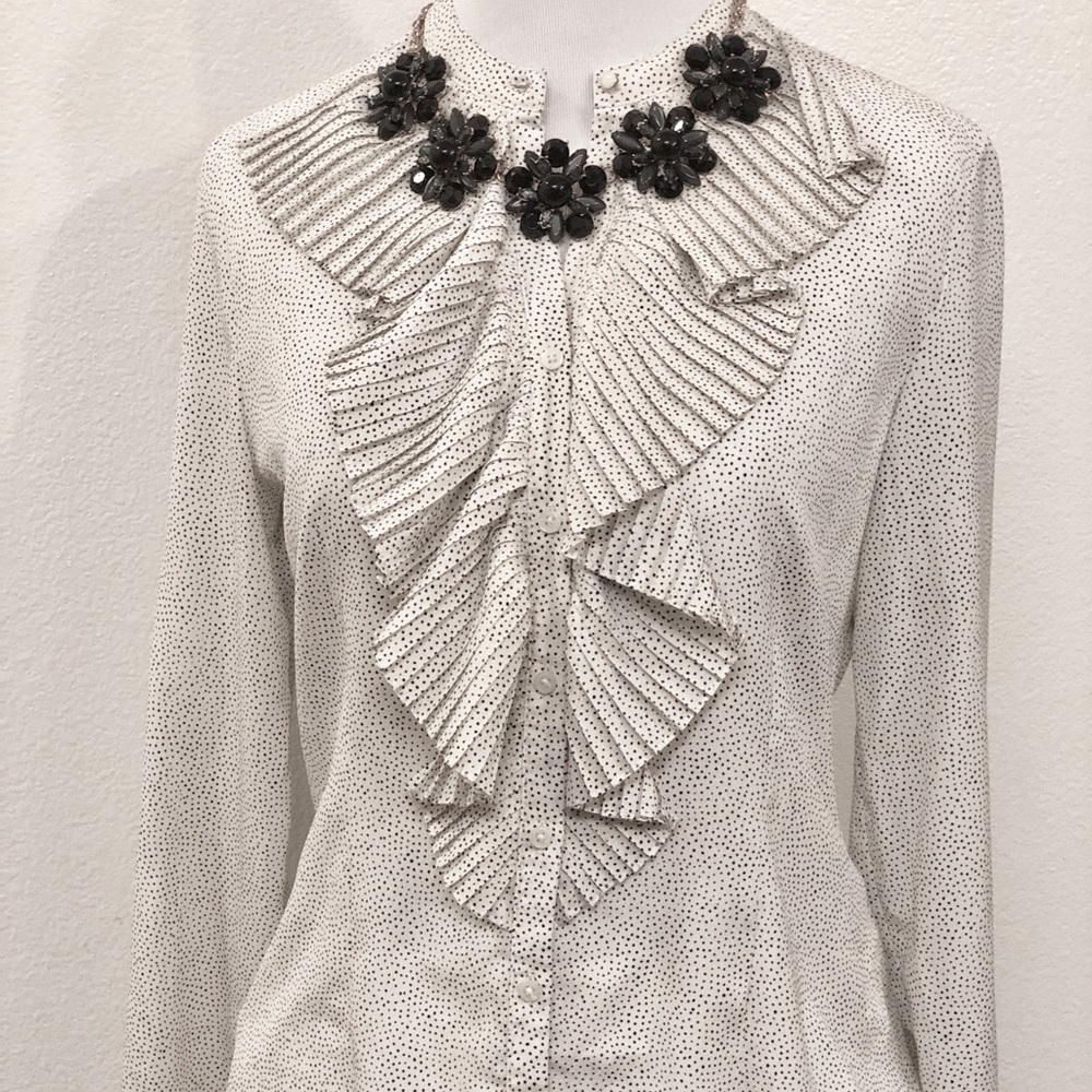 Boutique Polka Dot Ruffle Blouse Shirt Top